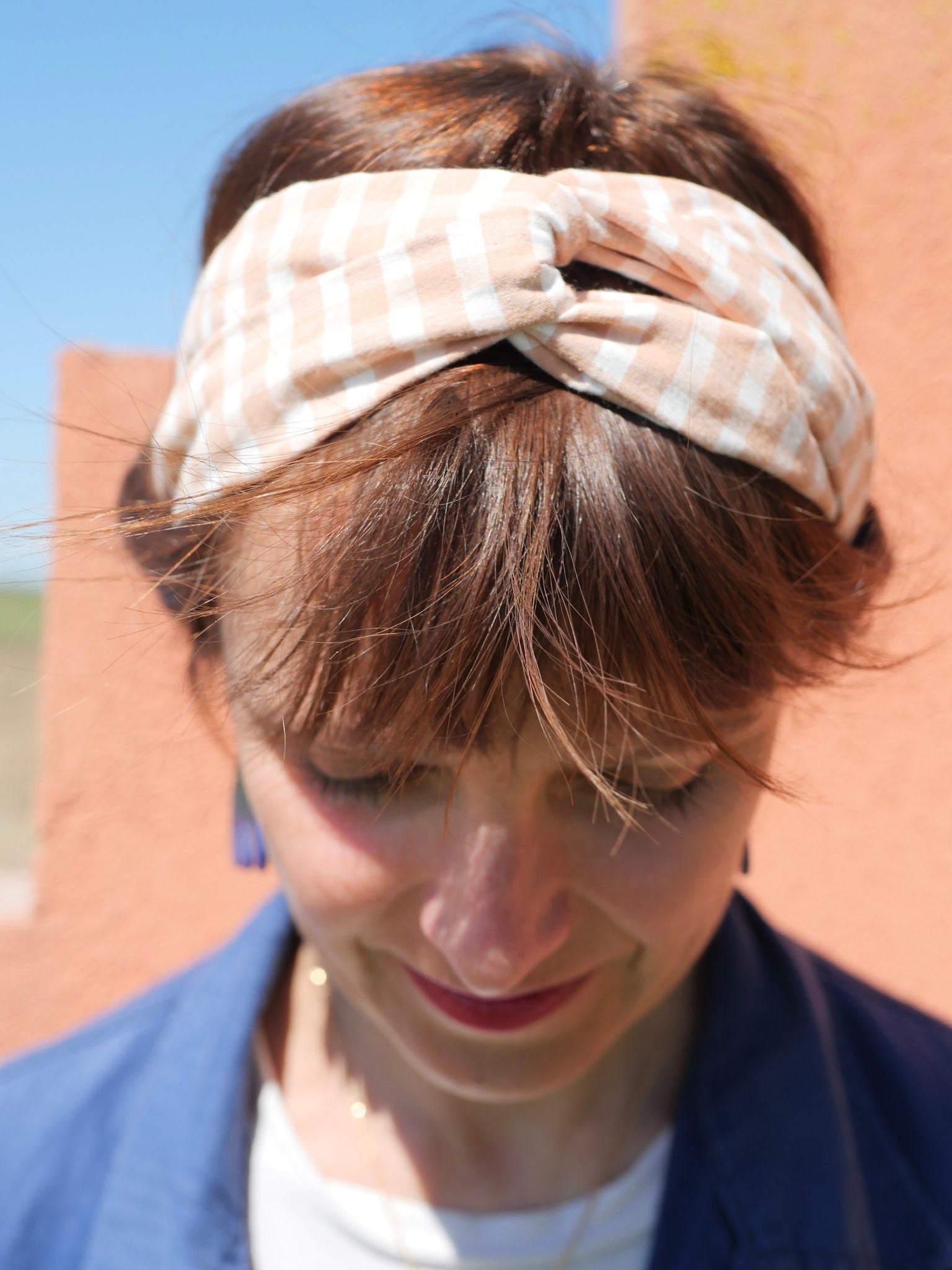 Hairband - Pink beige gingham