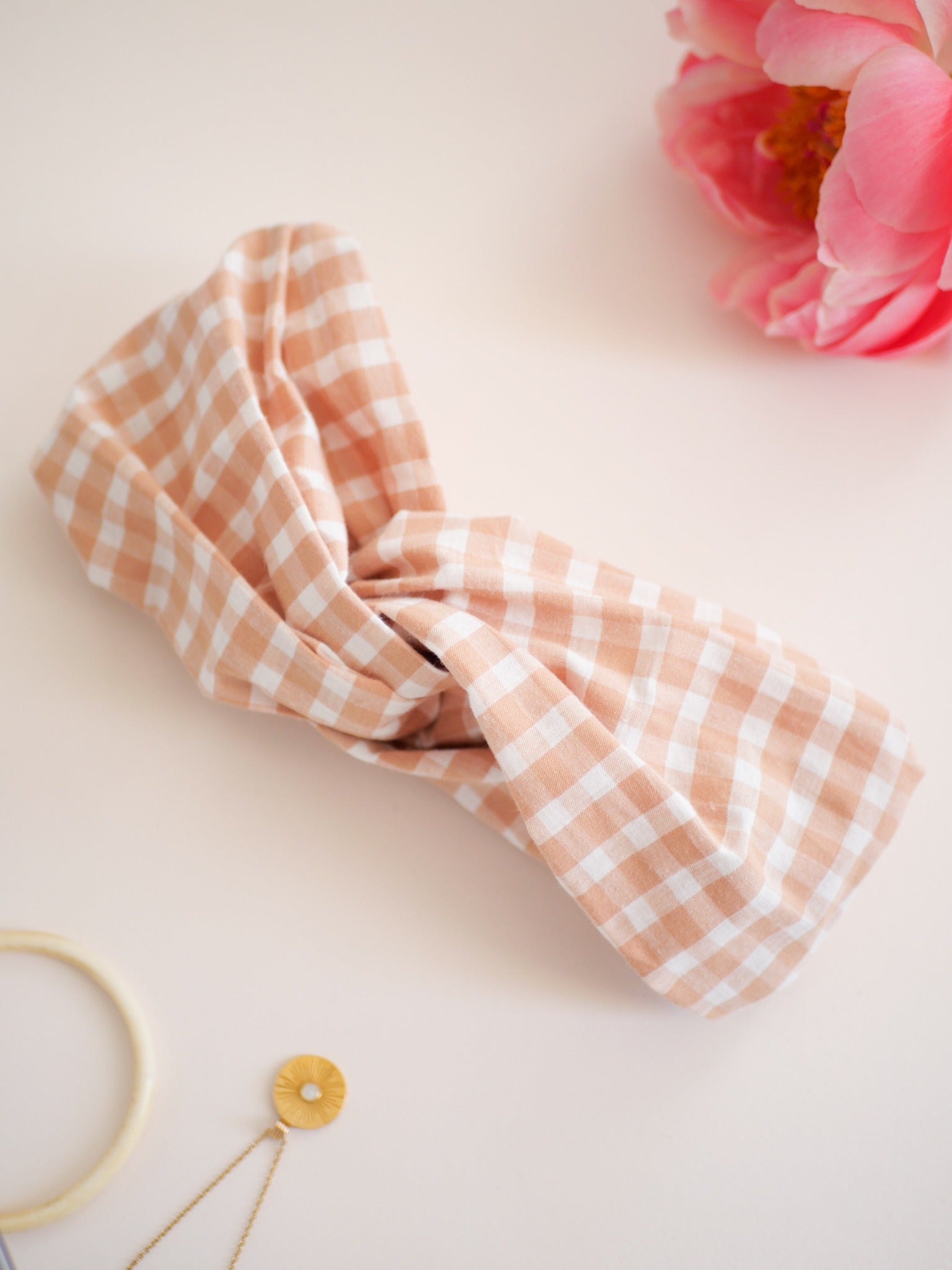 Hairband - Pink beige gingham
