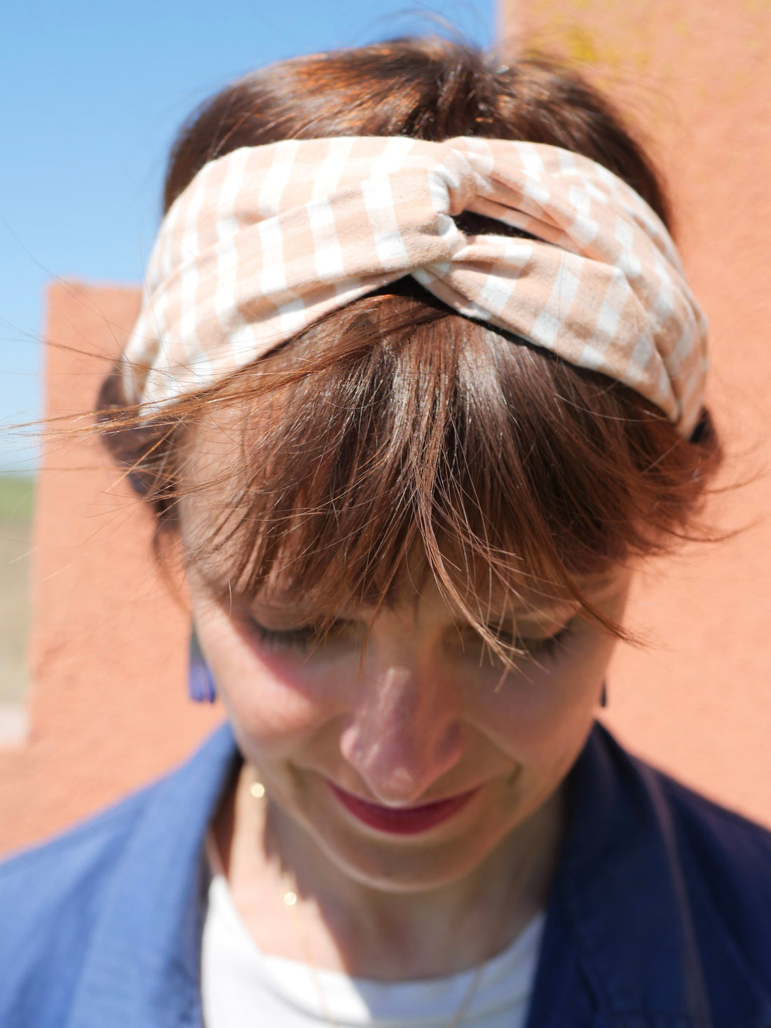Hairband - Pink beige gingham