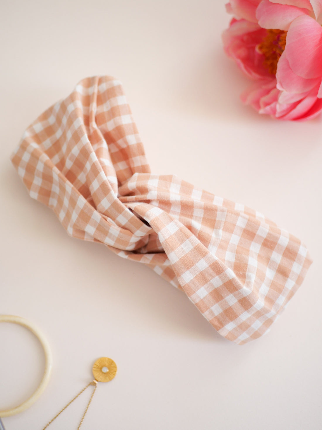 Hairband - Pink beige gingham