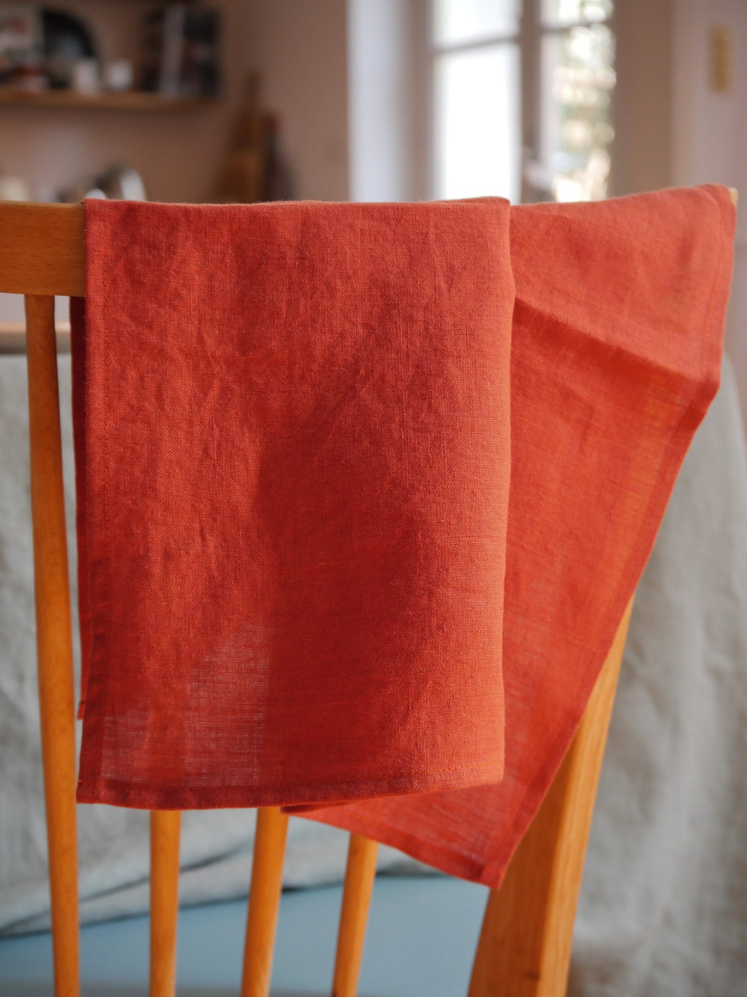 Serviette de table en lin lavé orange, paprika - Trinquette Atelier