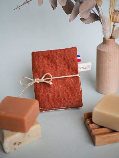 Coated linen soap pouch