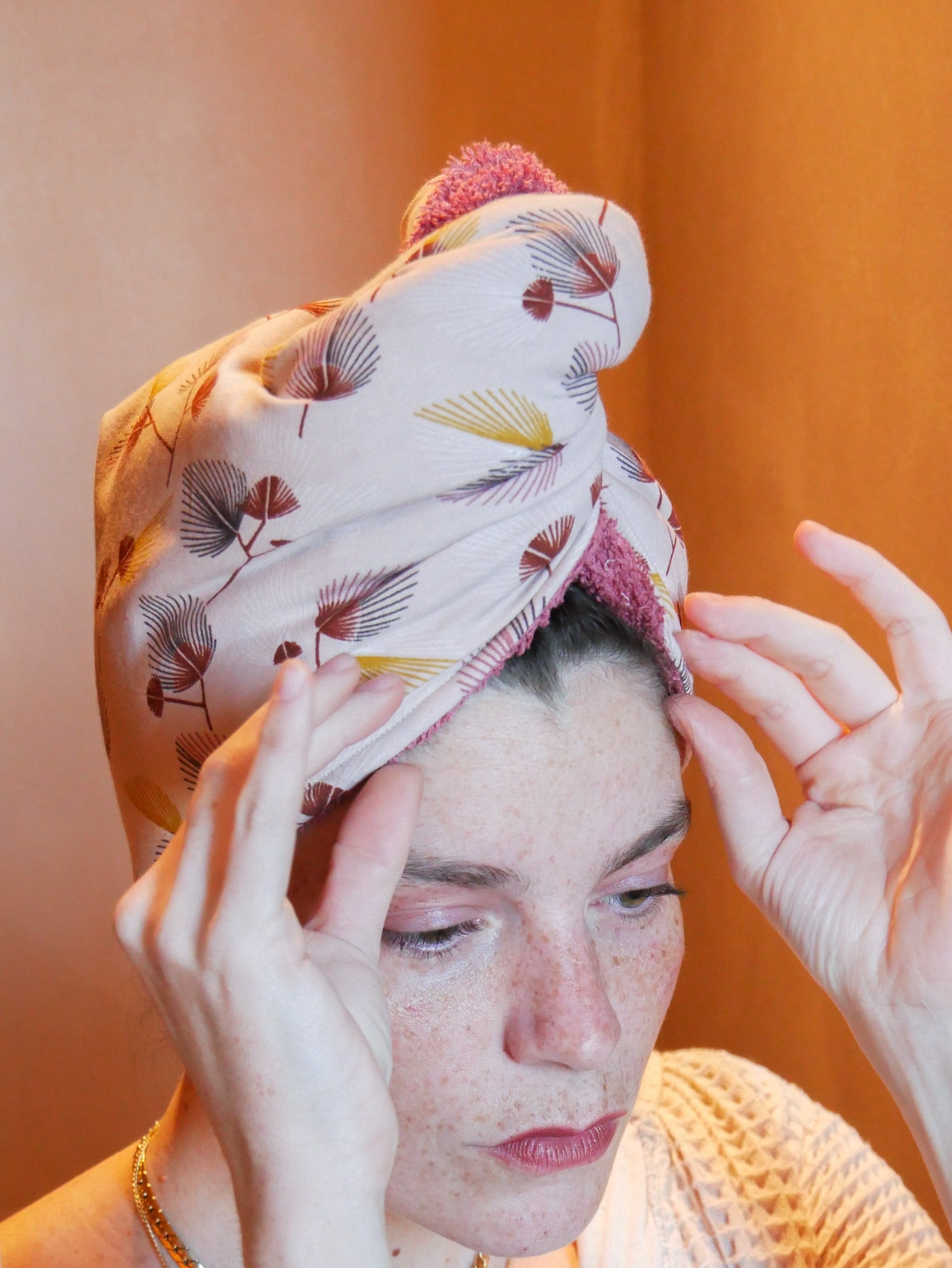 Serviette à cheveux plopping - eventail rose - Trinquette Atelier