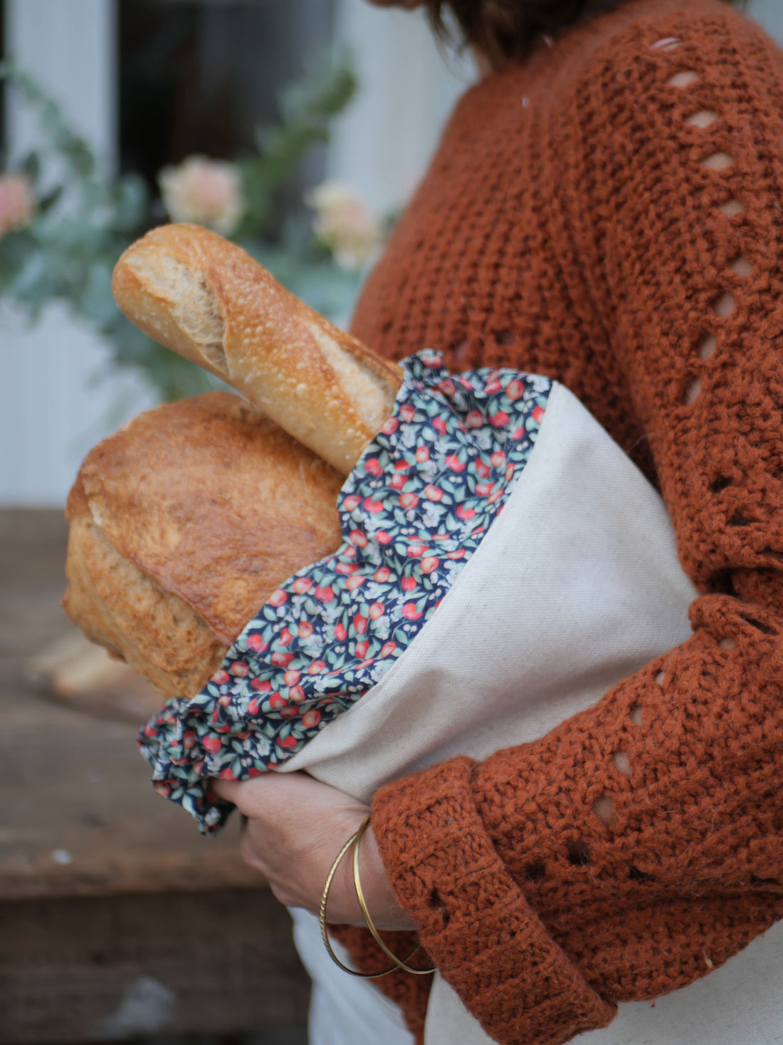 Sac à pain XL en lin et coton Liberty